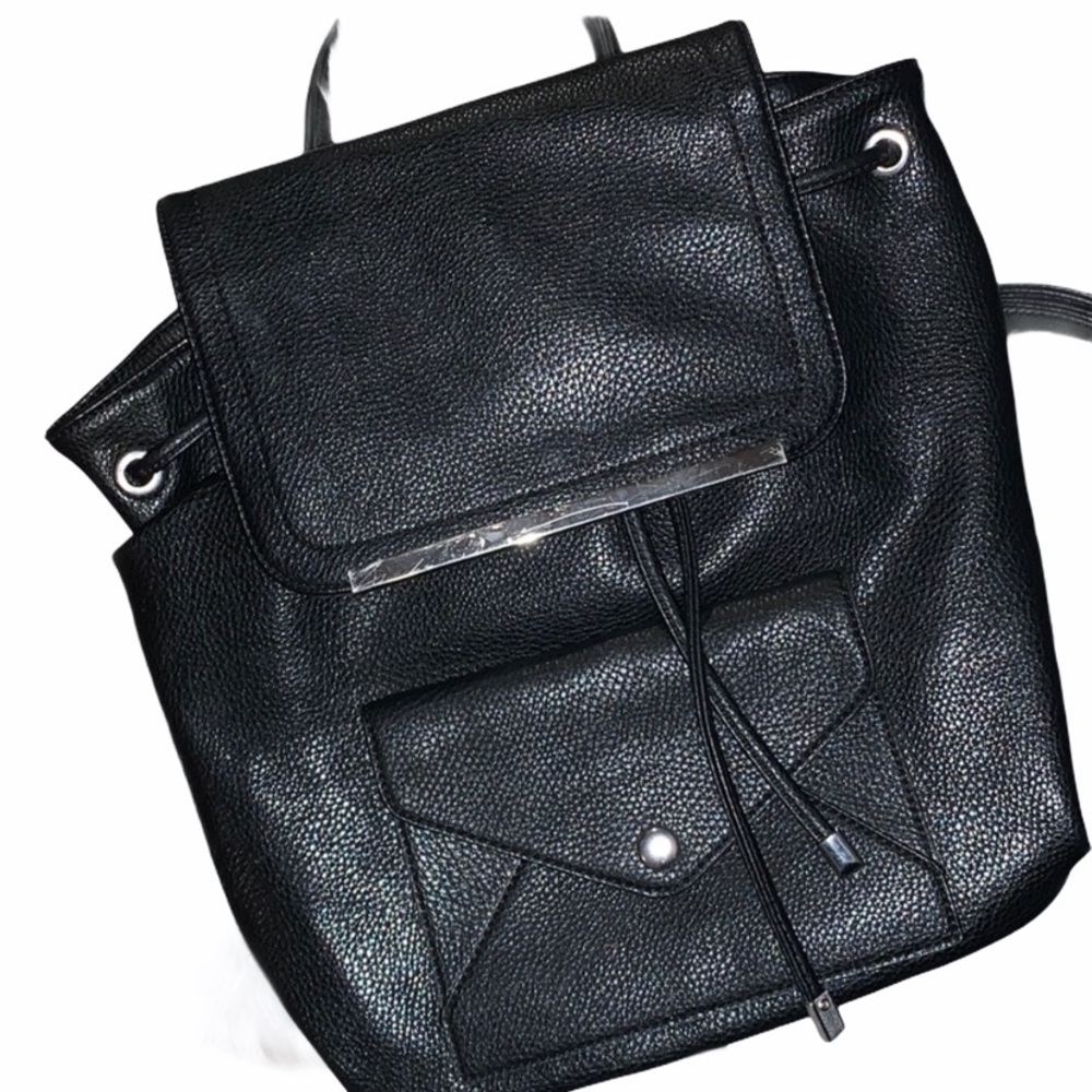 Drawstring Faux Leather Mini Backpack - image 1